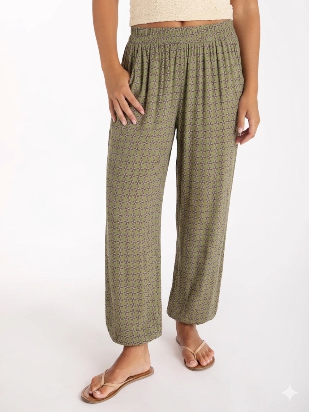 Natural Life Allison Pants wide leg pull on pants Small green comfy summer boho